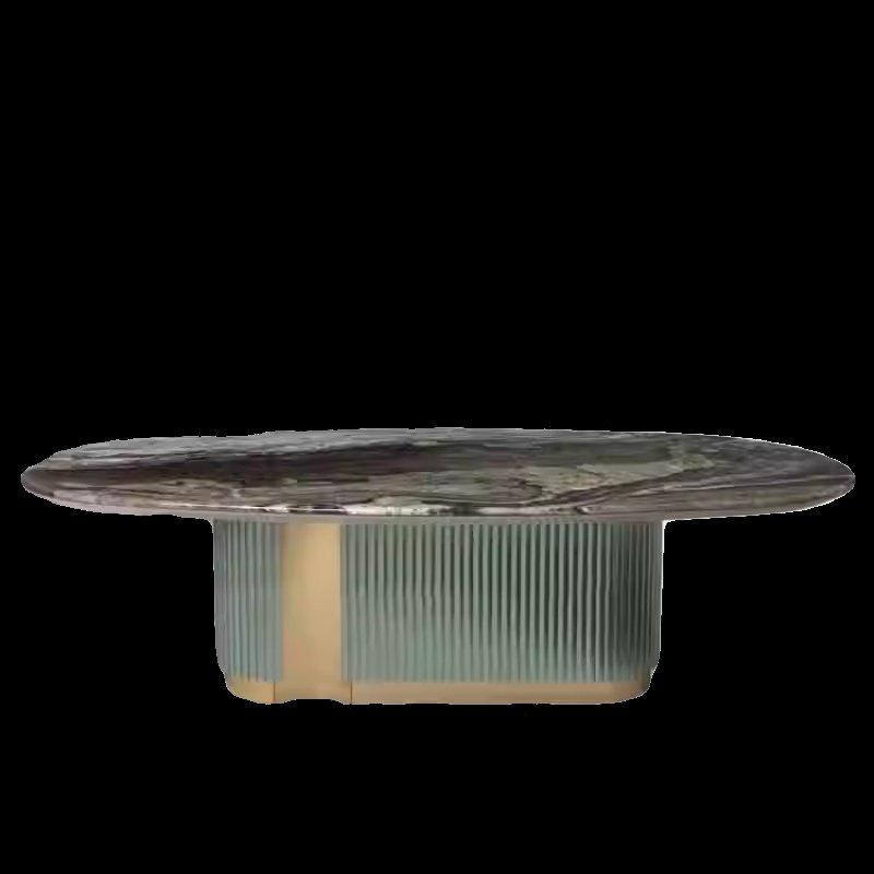 Furnistyle Design Leonardo Vertical Concave Profiles Light Green Italian Modern Luxury 6 Chairs Oval Genuine Marble Dining Table