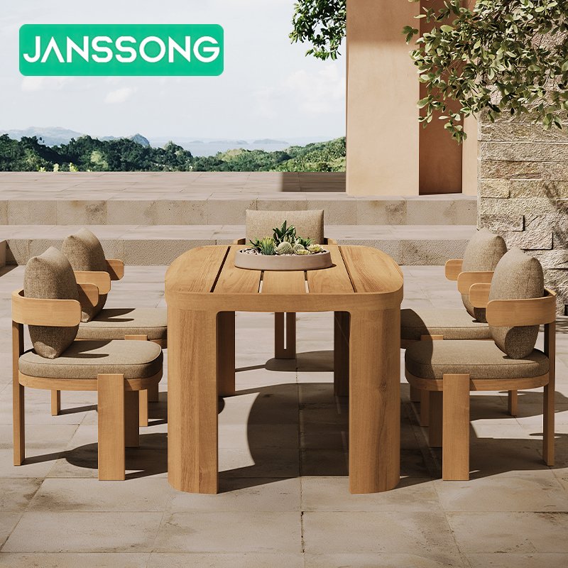 Wooden Hotel Garden Table Chair Luxury Resort Dining Table Set Hotel Outdoor Furniture Set Hotel Garden Teak Outdoor Table Set