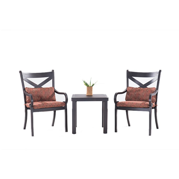 Wholesale Outdoor Furniture 3-Piece Aluminum Frame Traditional Bistro Table and Rotating Chair Set with Cushion