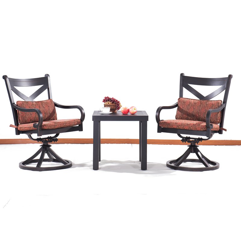 Wholesale Outdoor Furniture 3-Piece Aluminum Frame Traditional Bistro Table and Rotating Chair Set with Cushion