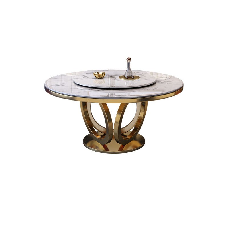 Light luxury round with turntable slate dining table round table marble dining table restaurant furniture set