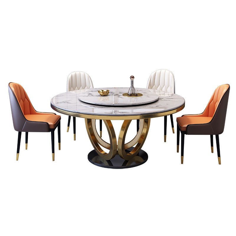 Light luxury round with turntable slate dining table round table marble dining table restaurant furniture set