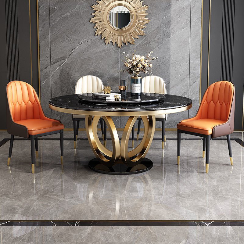 Light luxury round with turntable slate dining table round table marble dining table restaurant furniture set
