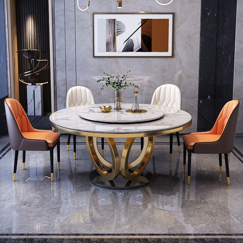 Light luxury round with turntable slate dining table round table marble dining table restaurant furniture set