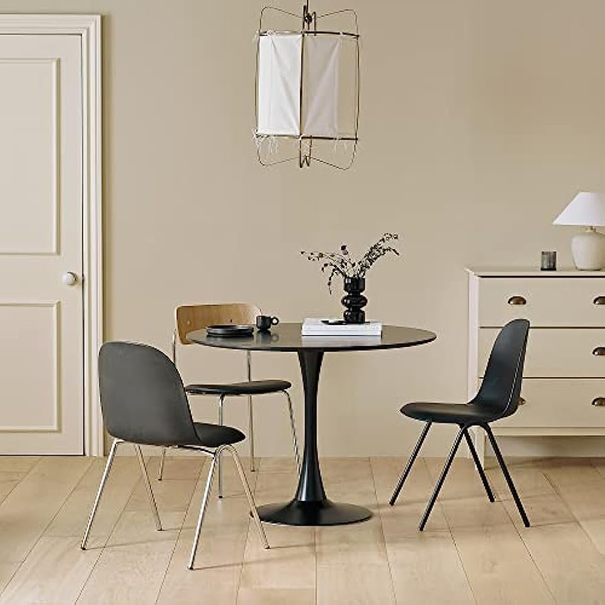 Pedestal Tulip Table Scratchproof Black Round Dining Table with 0.7'' Thickness for Home and Kitchen
