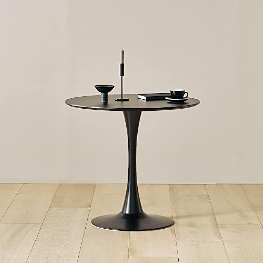Pedestal Tulip Table Scratchproof Black Round Dining Table with 0.7'' Thickness for Home and Kitchen