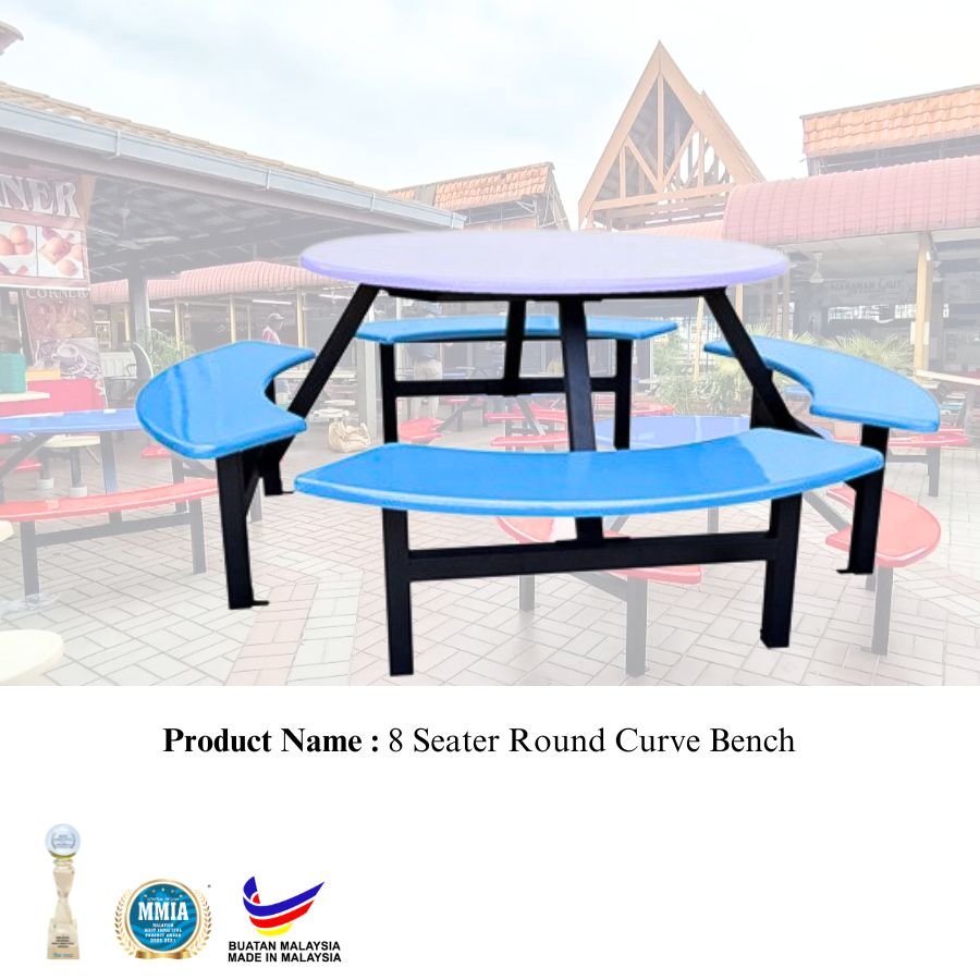Malaysia Preferred Wholesales Supplier 8 Feet Round Table With Curve Bench Durable And Strong Table And Chair