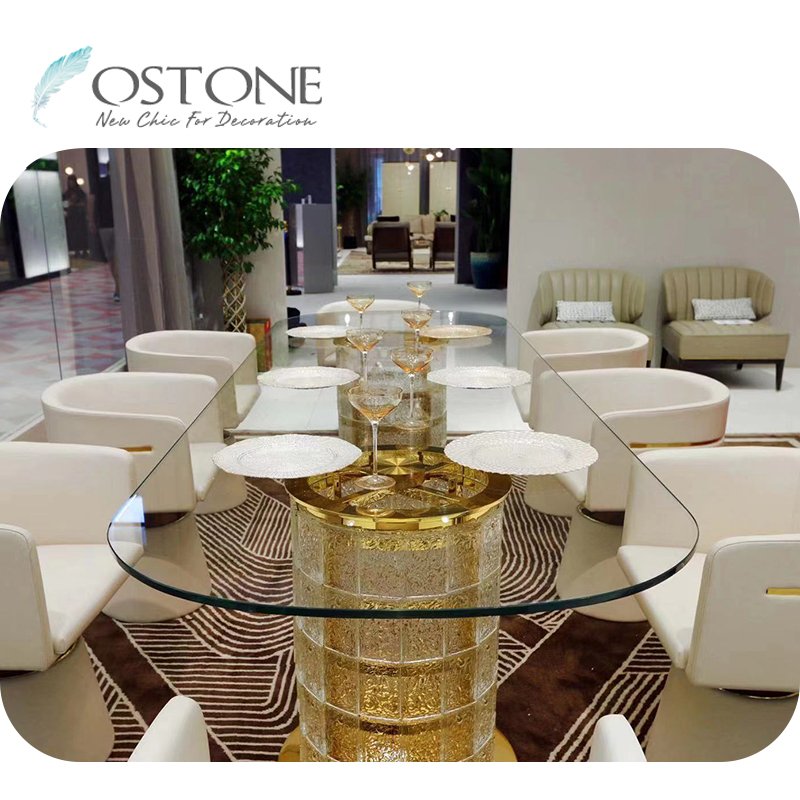 Luxury Unique Design Long Glass Marble Top Dining Table Furniture