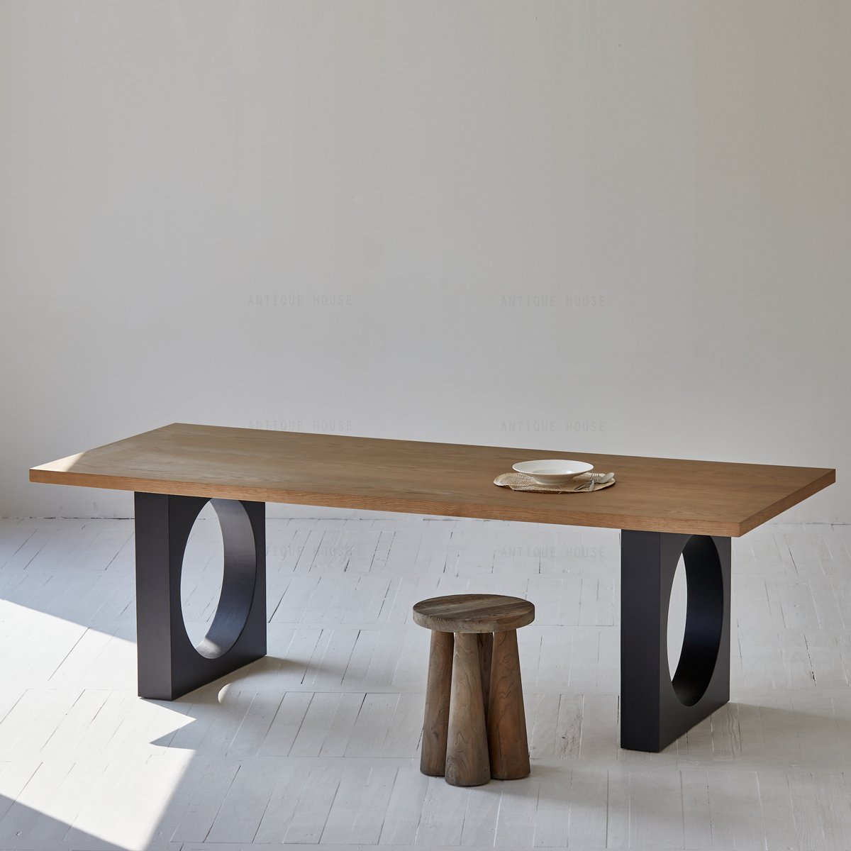 Luxurious furniture geometric table decor modern nordic long solid oak wood dining table set 8 seater