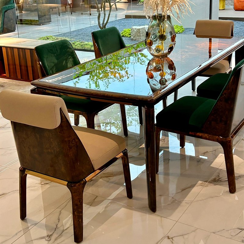 High-end wood table dining room furniture modern luxury natural veneer dining table set