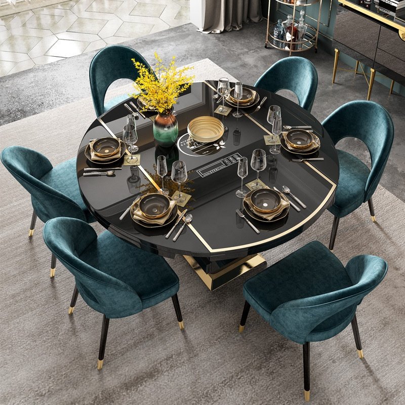 Modern Luxury Round 6 chair dining table With Stainless Steel Leg for home furniture