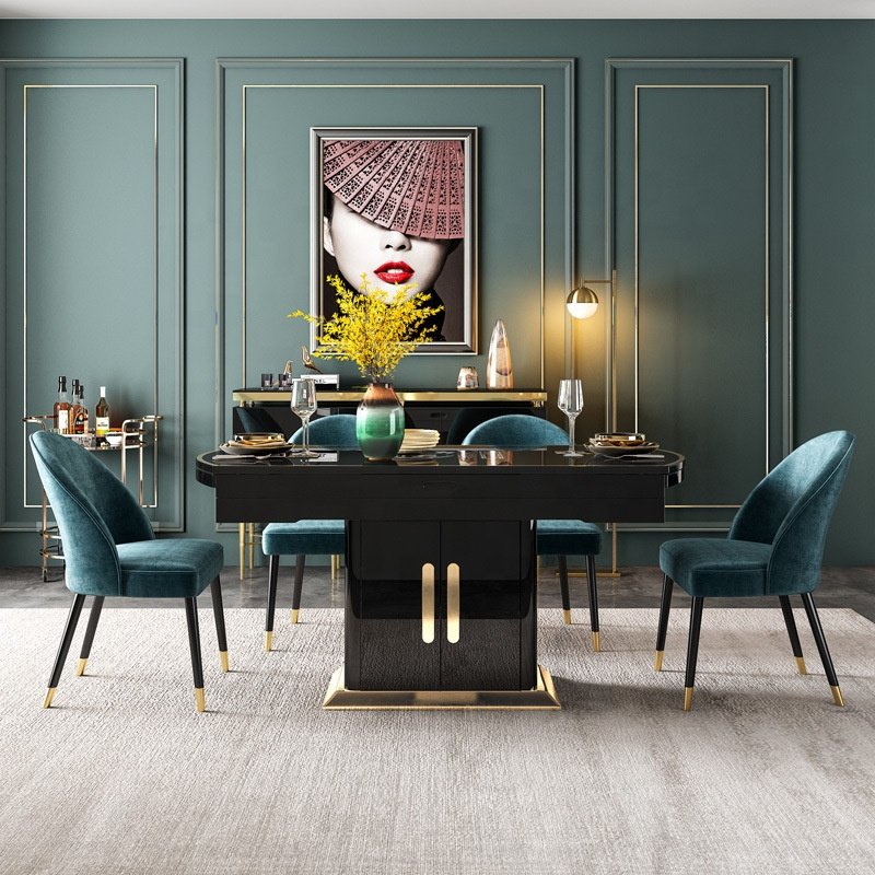 Modern Luxury Round 6 chair dining table With Stainless Steel Leg for home furniture