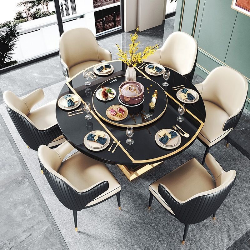 Modern Luxury Round 6 chair dining table With Stainless Steel Leg for home furniture