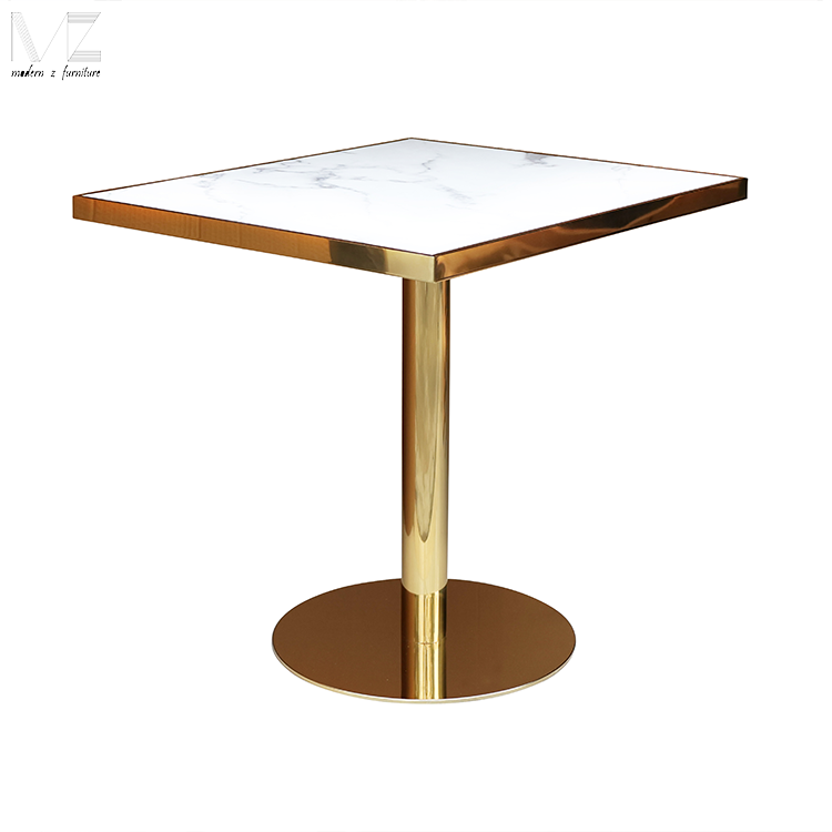 New Product Luxury Coffee Table Marble Restaurant Tables Metal Base Square Commercial Marble Top Dining Table