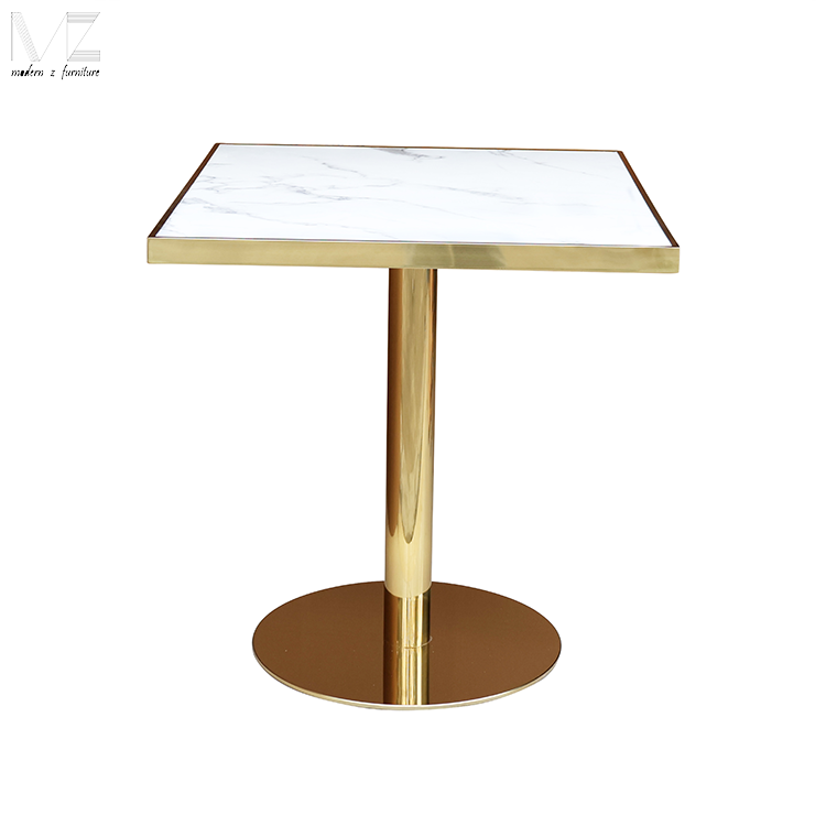 New Product Luxury Coffee Table Marble Restaurant Tables Metal Base Square Commercial Marble Top Dining Table