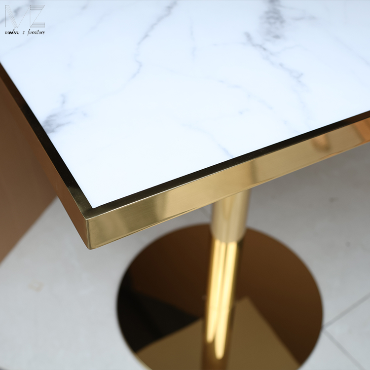 New Product Luxury Coffee Table Marble Restaurant Tables Metal Base Square Commercial Marble Top Dining Table