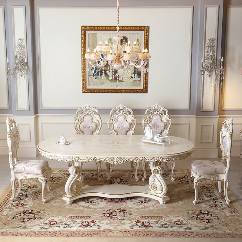 French Marquetry Style Designer Dining Table Set New Elaborate Design Dining Table and Chairs Dining Room Furniture Set