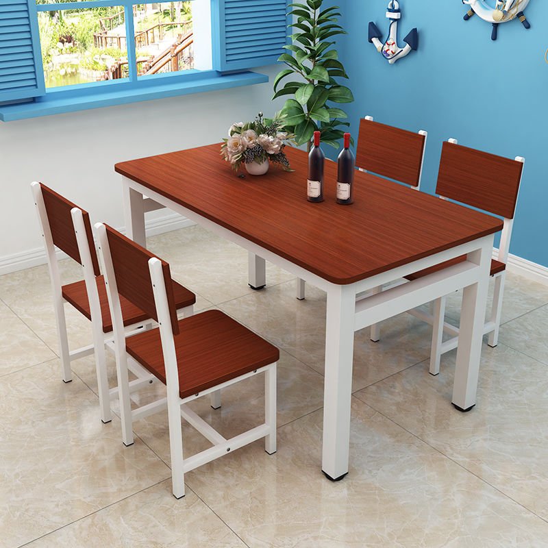 Small Apartment Square Dinner steel Wood Lunch dining Tables Chair Set