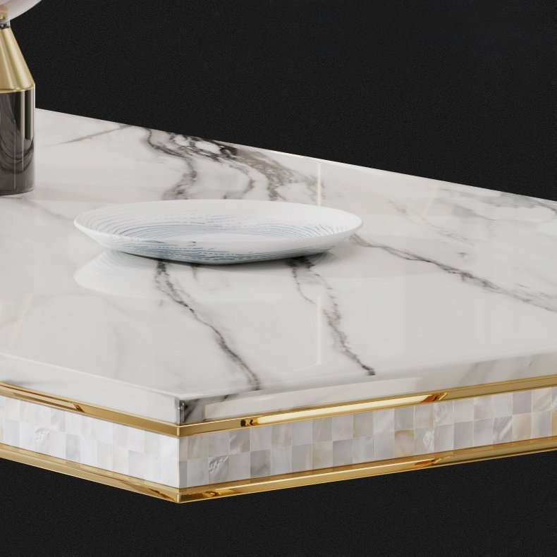 Modern Luxury Rectangular Gold Dinning Table Set 6 Seater 4 Chairs Metal Dining Room Furniture Marble Top Dining Table Set