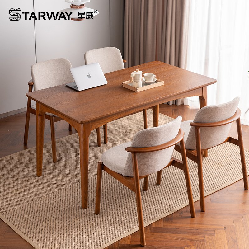 Modern Solid Wood MDF 4-Seater Dining Table Set Simple Design Rectangle Wood Style for Office or Dining/Living Room-Wholesale
