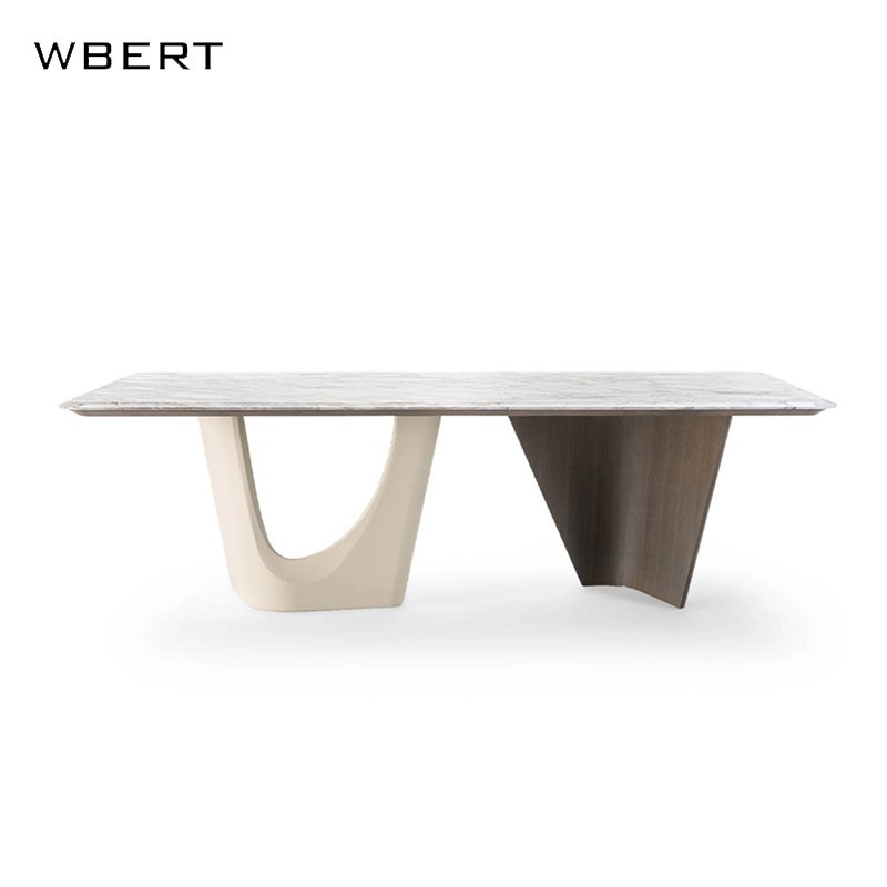 WBERT Modern Minimalist Italian Villa Furniture with Solid Wood Legs Luxury Simple Design Marble Dining Table