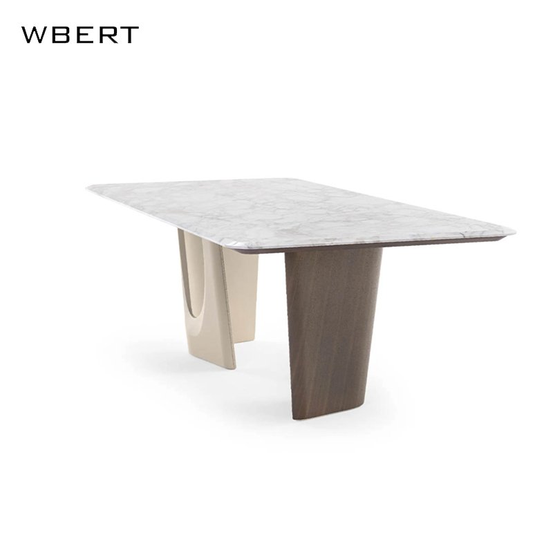 WBERT Modern Minimalist Italian Villa Furniture with Solid Wood Legs Luxury Simple Design Marble Dining Table