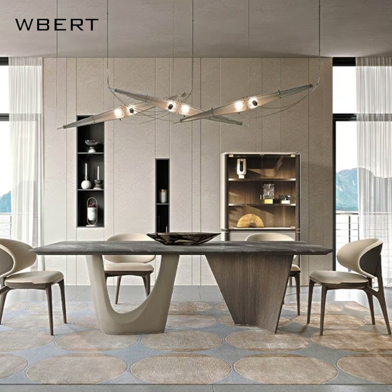WBERT Modern Minimalist Italian Villa Furniture with Solid Wood Legs Luxury Simple Design Marble Dining Table
