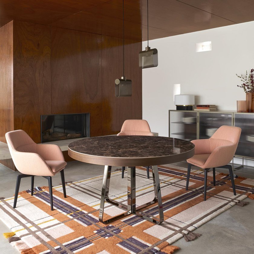 Kitchen Table Extendable Round Dining Table with Stainless steel Legs