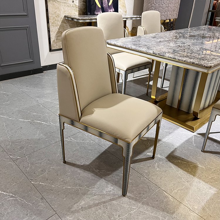 Fashionable Elegant Stable Base Dining Room Furniture Marble Dining Table With 6 Chair Stainless Steel Rectangle Dining table