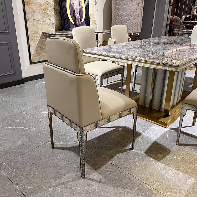 Fashionable Elegant Stable Base Dining Room Furniture Marble Dining Table With 6 Chair Stainless Steel Rectangle Dining table