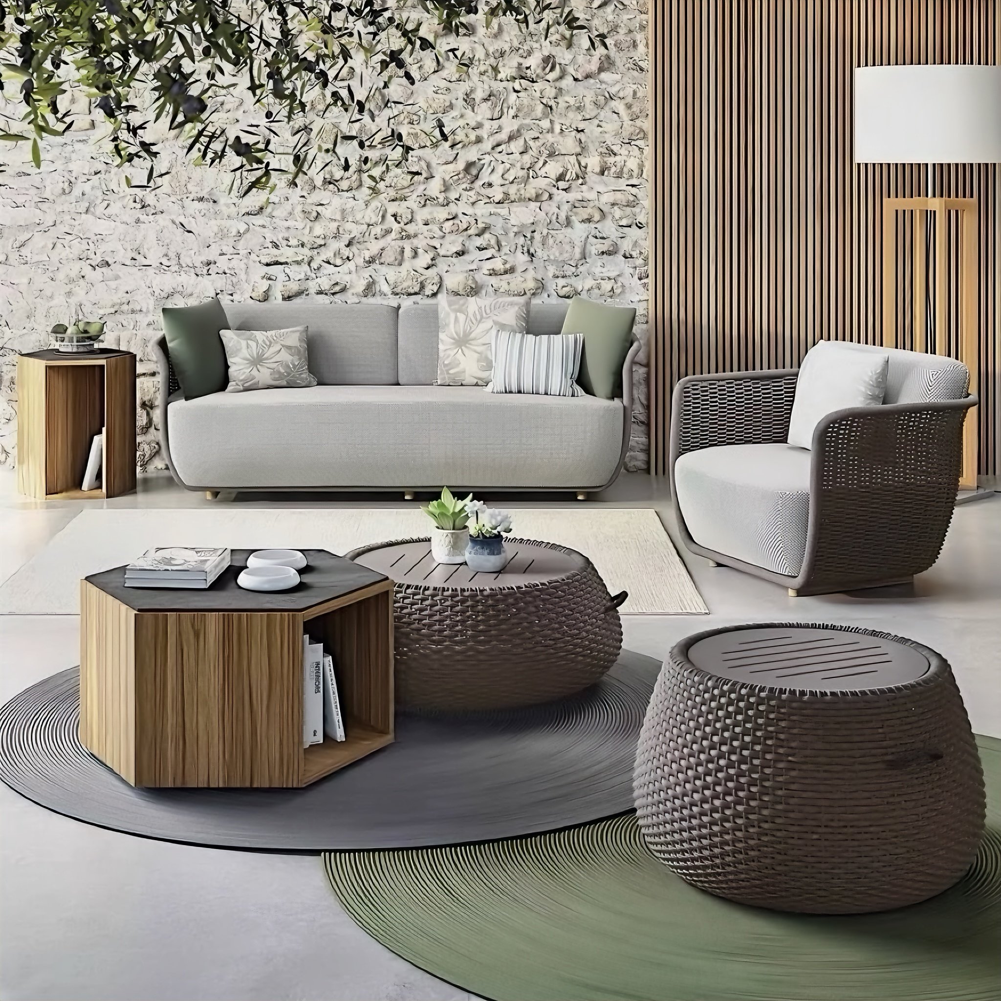 Factory price patio outdoor furniture set rope hotel restaurant lounge seat modern garden sofas