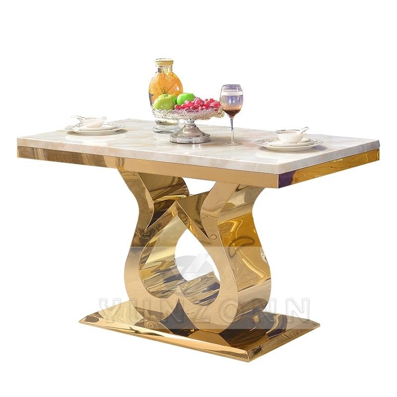 Hot Sale Dining Table Set with Marble Top and Stainless Steel Frame for Wedding Hotel or Restaurant Furniture