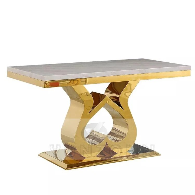 Hot Sale Dining Table Set with Marble Top and Stainless Steel Frame for Wedding Hotel or Restaurant Furniture
