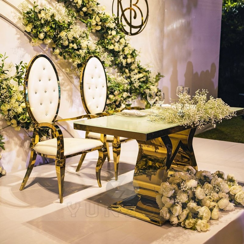 Hot Sale Dining Table Set with Marble Top and Stainless Steel Frame for Wedding Hotel or Restaurant Furniture