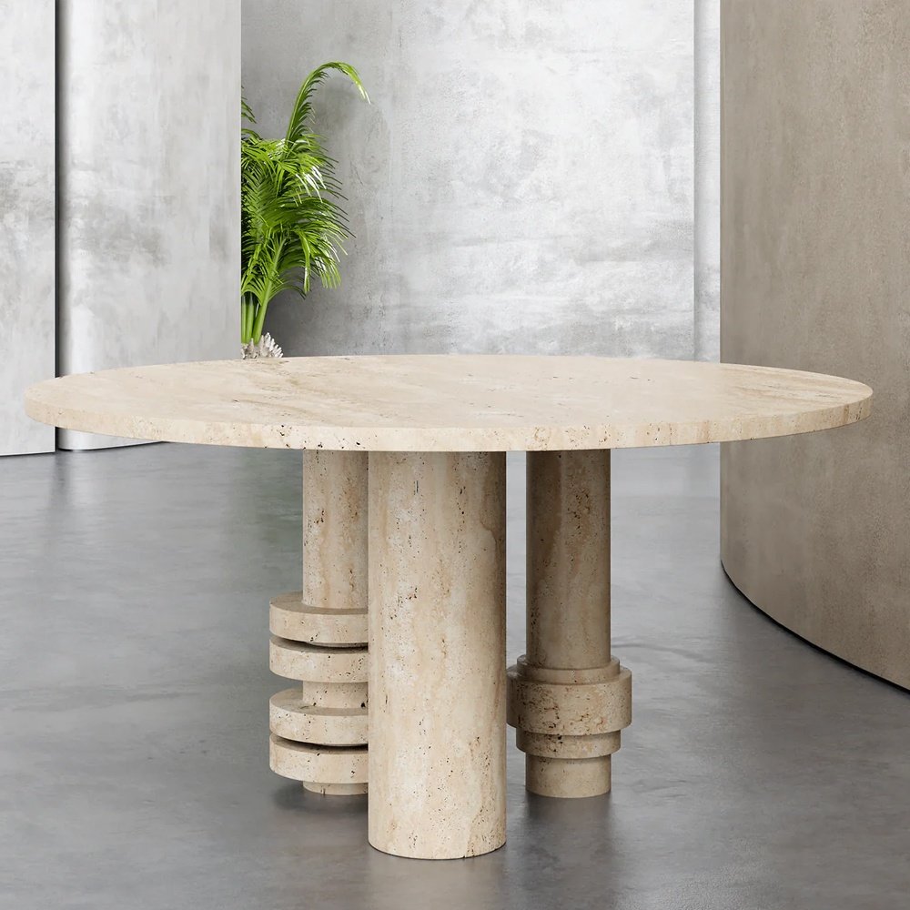 Hot sale wholesale price dining room furniture honing stone round natural travertine dining table