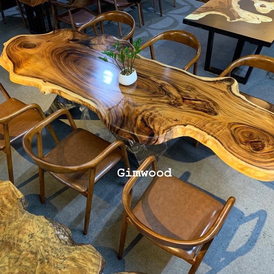 OEM SOLID WOOD DINING TABLE SLAB/ LIVE EDGE WALNUT/SAMAN/KHAYA TABLE TOP MANUFACTURED IN VIETNAM FACTORY WHATSAPP +84 373635126