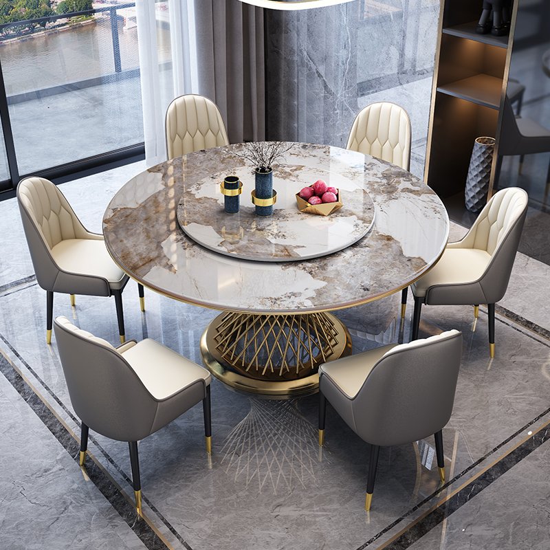 Modern 6 chairs sest marble table top marble dining table