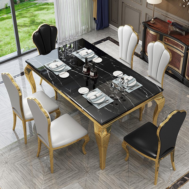 Dining room furniture gold stainless steel leg marble dining table and chair set for home hotel restaurant