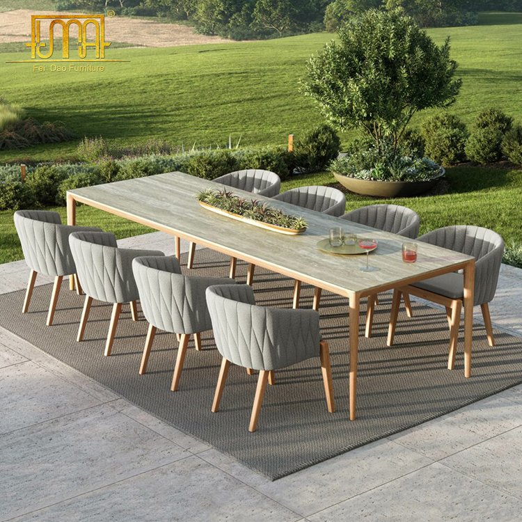 Outdoor Furniture Teak Wood Dining Table Garden Rope Weaving Dining Chair