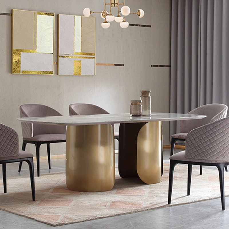 Customisable Italian light luxury stainless steel rock plate table oval marble dining table living room dining table