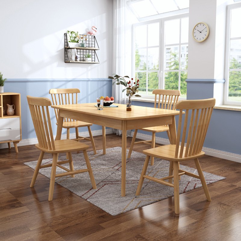 Modern Design Solid Wood Dining Table Set 6 Chairs for Kitchen Bar Canteen School Restaurant or Hotel Use