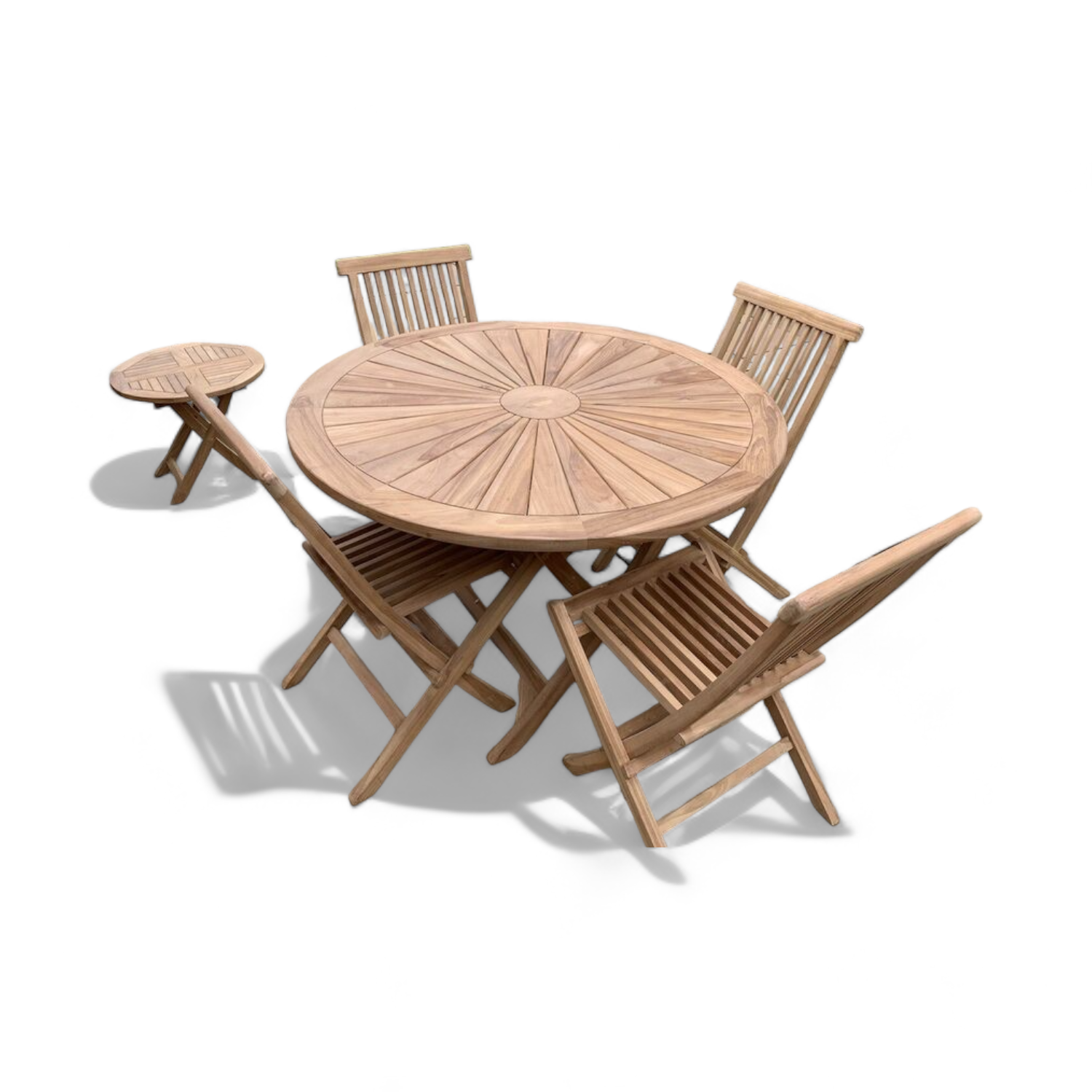 Dining Table Set Outdoor with 4 Seater in Round Teak Folding Table and Chair Set for Coffee Shop Restaurant Outdoor Beach Garden