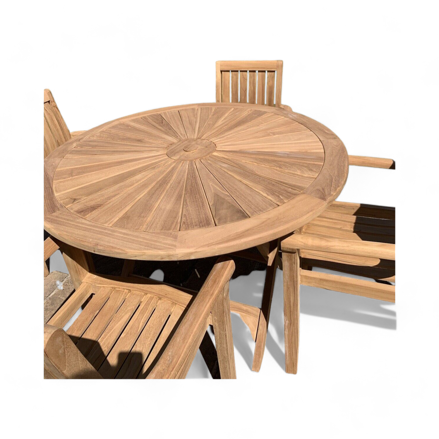 Dining Table Set Outdoor with 4 Seater in Round Teak Folding Table and Chair Set for Coffee Shop Restaurant Outdoor Beach Garden