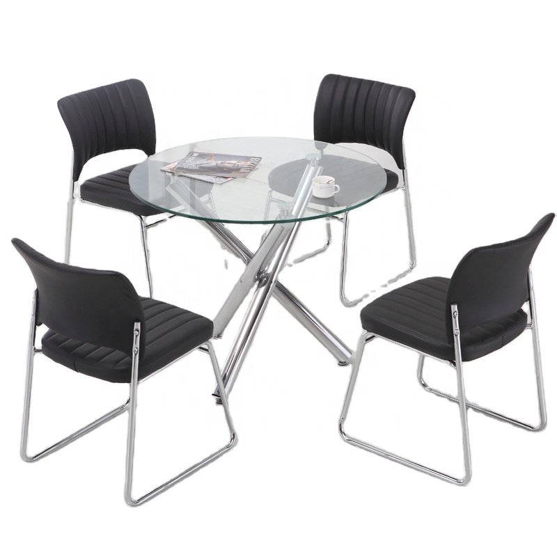 High quality durable and classic round glass dining table set with 4 chairs