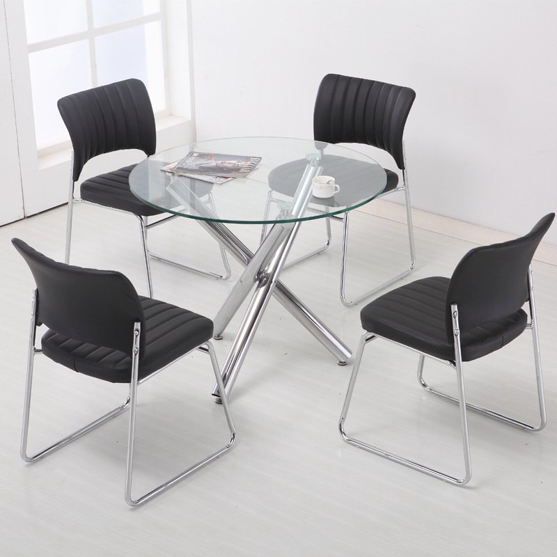 High quality durable and classic round glass dining table set with 4 chairs