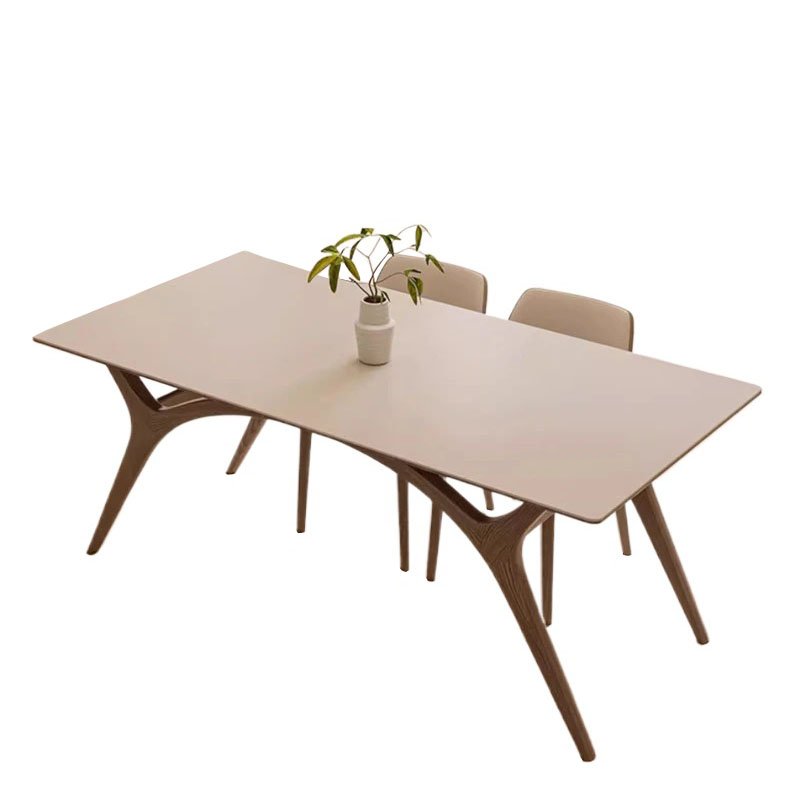 Northern Europe solid wood rock slate table modern simple rectangular imported white rock slate dining table set