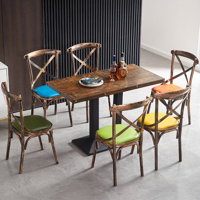 Hot Sale Simple Arm Metal Cafe Restaurant Chair Metal Frame Dining Industrial Vintage Chair for Dining Table