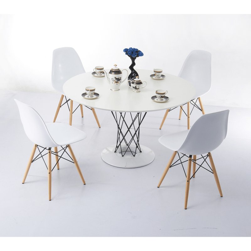 Modern rounded wood top with painted black metal frame with powder coated base RT-413