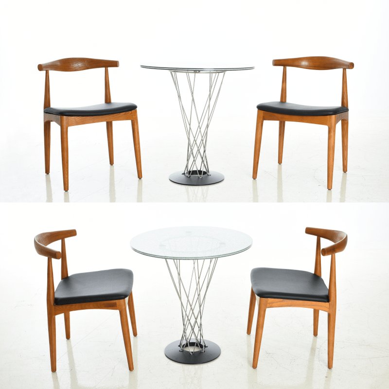 Modern rounded wood top with painted black metal frame with powder coated base RT-413