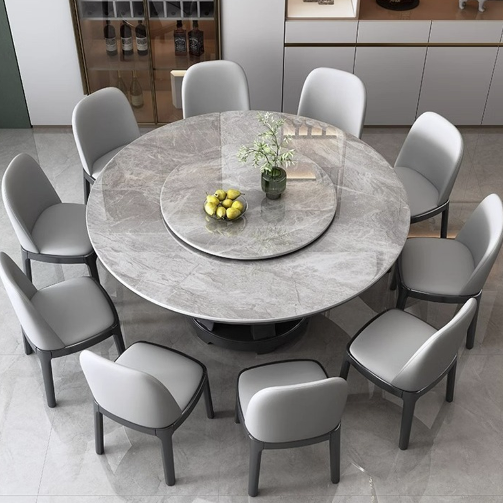 Modern Round Rotating solid wood dining table and chair combination bjflamingo Marble Dining Table with 6 Chairs